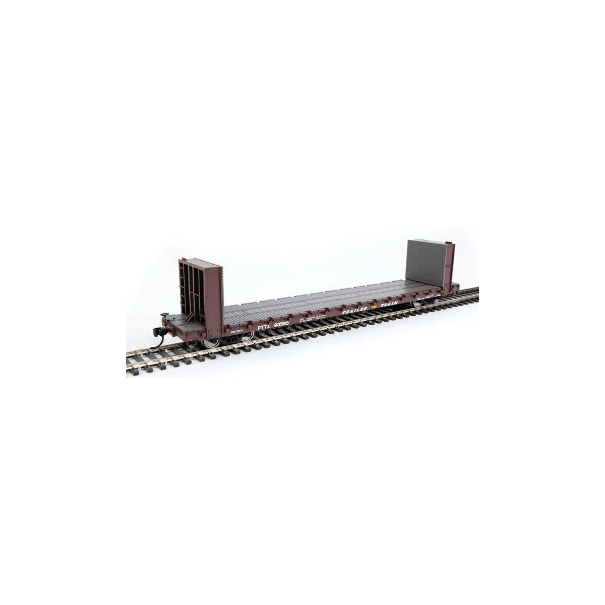 60` Pullman-Standard Bulkhead Flatcar (48` IL) - Ready to Run -- Trailer Train 90585 (brown), HO, WalthersMainline 5874