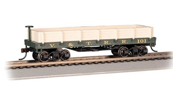 Old-Time Wood Gondola - Ready to Run -- Virginia & Truckee 101 (green, beige), HO, Bachmann Industries 15402