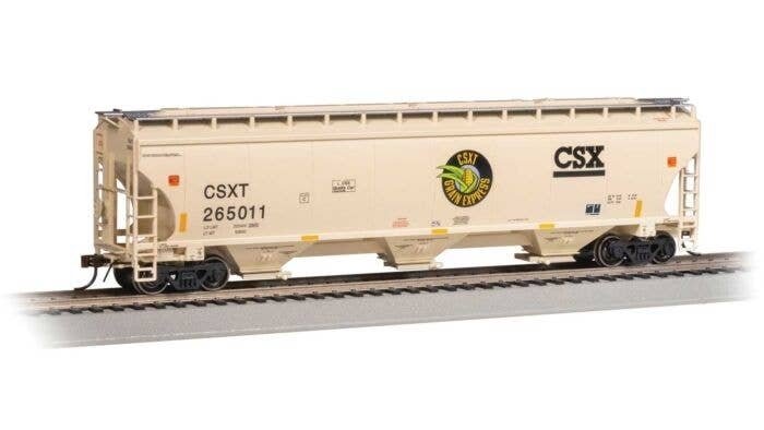Trinity 5161 3-Bay Covered Hopper - Ready to Run -- CSX 265044 (pale yellow, black, Grain Ex, HO, Bachmann Industries 70631