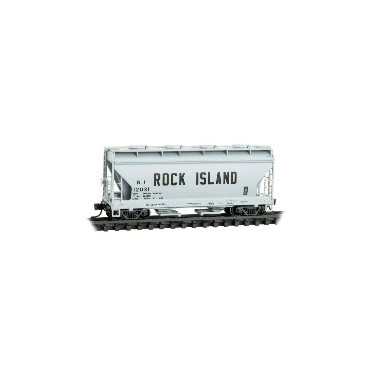 ACF 39′ 2-Bay Center-Flow Covered Hopper - Round Hatches - Ready to Run -- Rock Island 12031 , N, Micro Trains Line 9200630