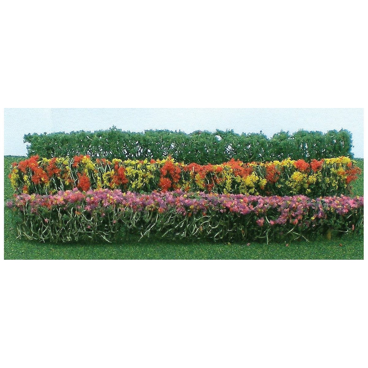Flower Hedges - 5 x 3/8 x 5/8′ 12.7 x 1 x 1.6cm pkg(8) -- Green & Assorted Blossom Blended, HO, JTT Miniature Tree 95510