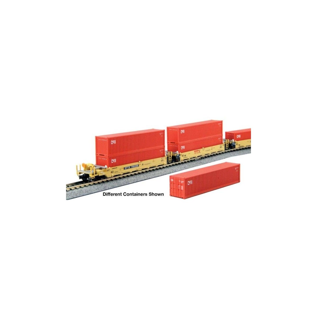 Gunderson Maxi-I 5-Unit Container Well Car w/40′ Containers - Ready to Run -- TTX 759368 (yellow, , N, Kato USA Inc 1066213