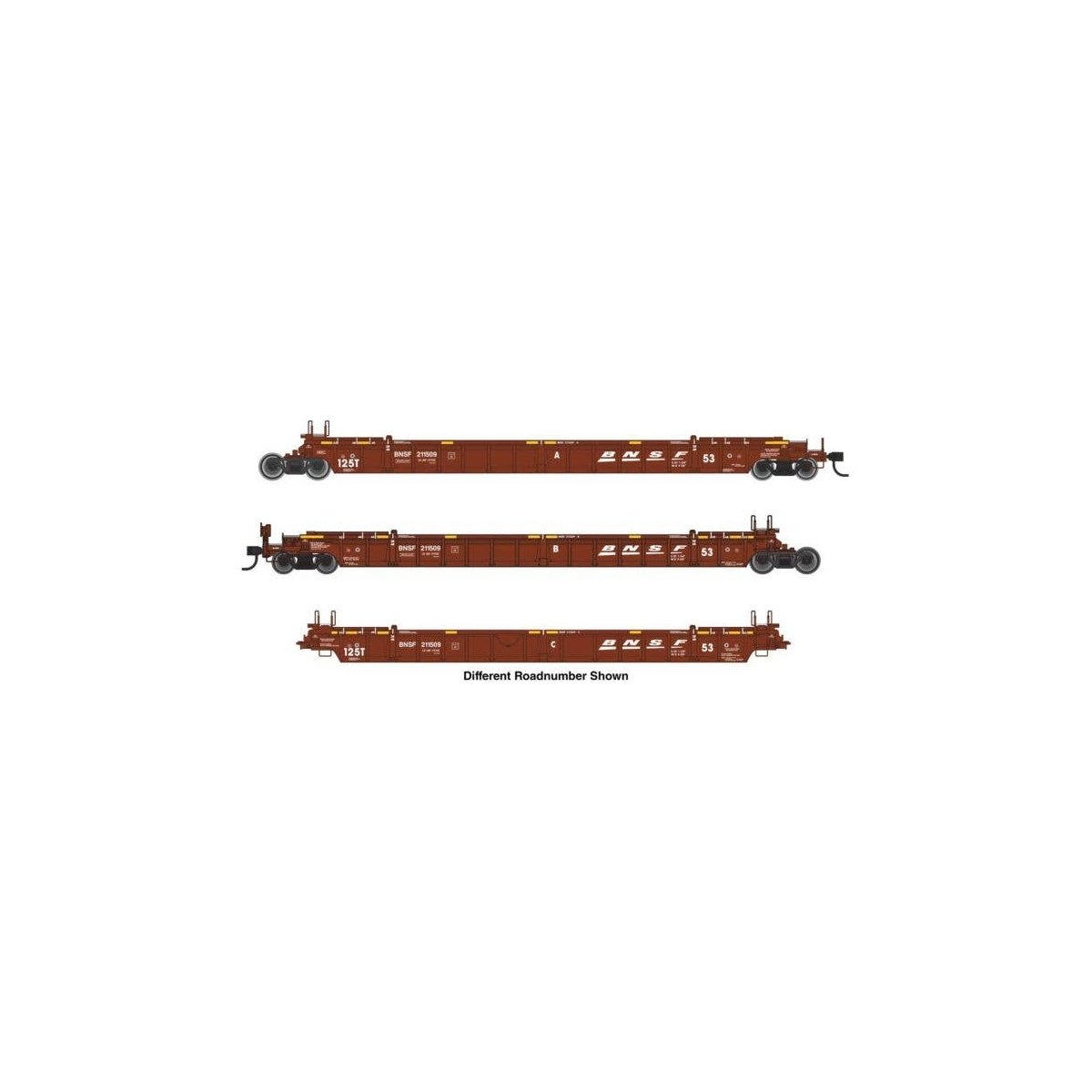 NSC Articulated 3-Unit 53′ Well Car - Ready-to-Run -- BNSF Railway 211550, HO, WalthersMainline 55819