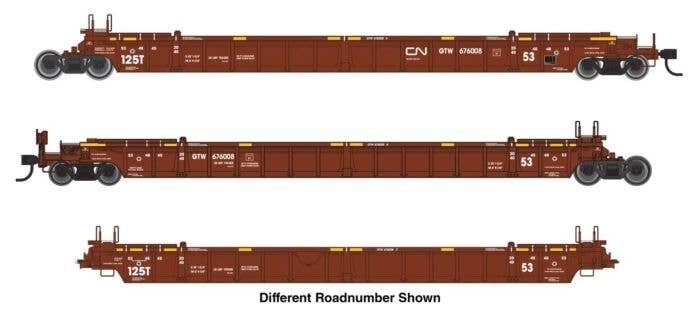 NSC Articulated 3-Unit 53′ Well Car - Ready-to-Run -- Canadian National GTW 676037, HO, WalthersMainline 55821