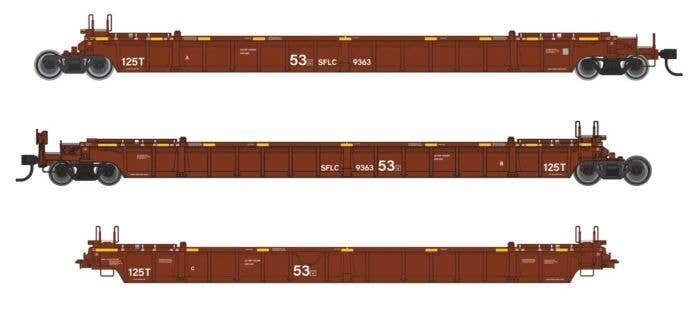 NSC Articulated 3-Unit 53′ Well Car - Ready-to-Run -- Santa Fe Leasing Co. SFLC 9224, HO, WalthersMainline 55823