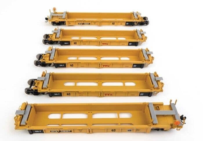Thrall 5-Unit Rebuilt 40′ Well Car - Ready to Run -- TTX DTTX 748257 - small red TTX logo, HO, WalthersMainline 55670