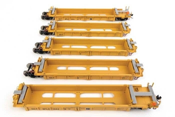 Thrall 5-Unit Rebuilt 40′ Well Car - Ready to Run -- BNSF Santa Fe Leasing SFLC 1053, HO, WalthersMainline 55679