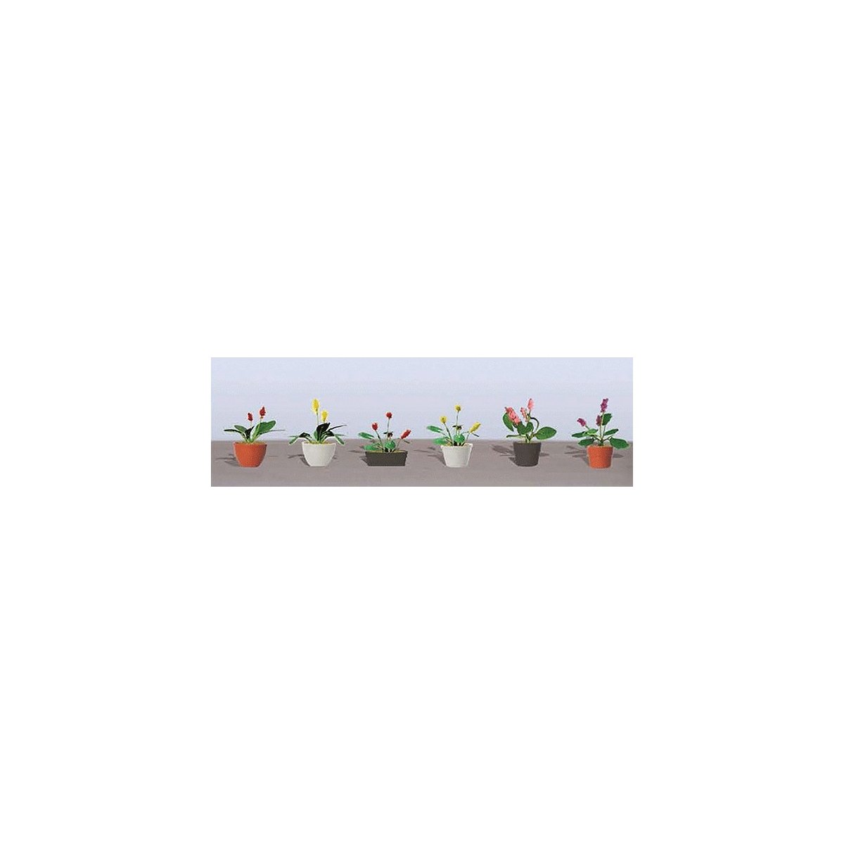 Assorted Potted Flower Plants -- Set 3 pkg(6), O, JTT Miniature Tree 95570