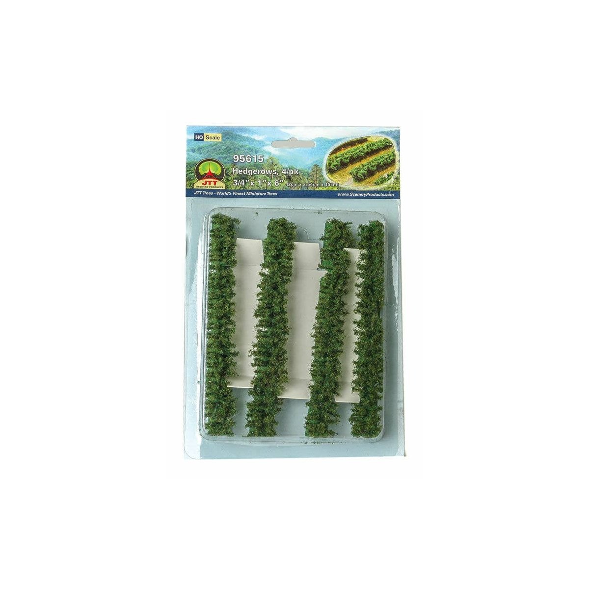 Hedgerows -- 3/4 x 1 x 6′ pkg(4), ALL, JTT Miniature Tree 95615