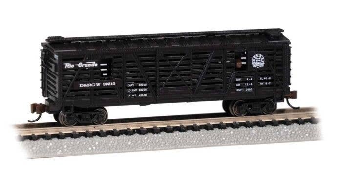 Animated Stock Car - Ready to Run -- Denver & Rio Grande Western (Cattle Load, black), N, Bachmann Industries 19753
