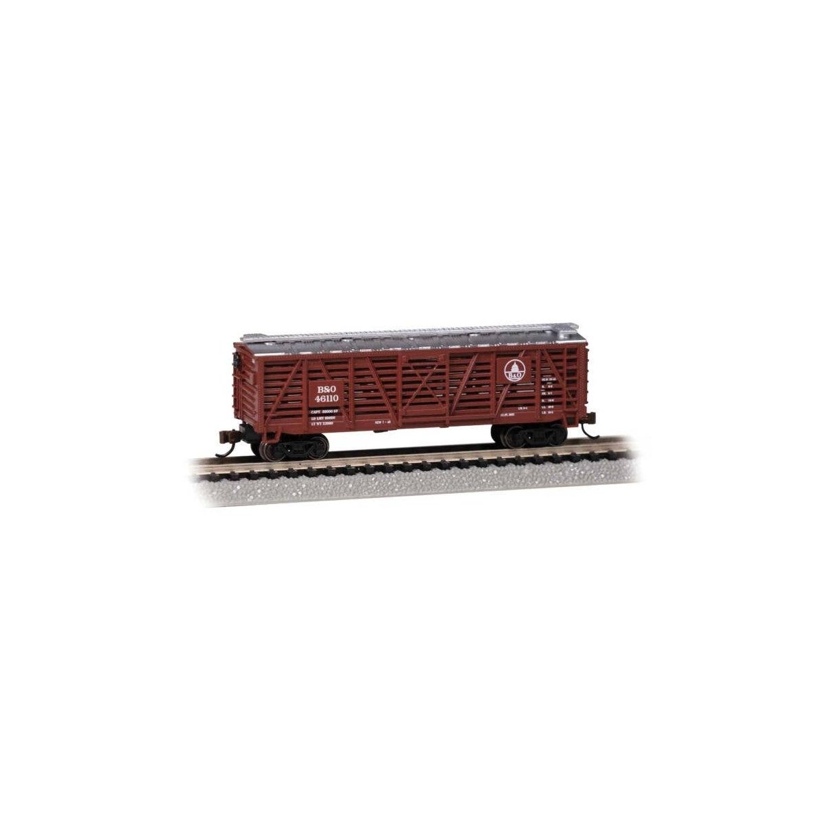 Silver Series(R) 40′ Stock Car -- Baltimore & Ohio 46110 (Boxcar Red, silver, Capitol Dome Lo, N, Bachmann Industries 71563