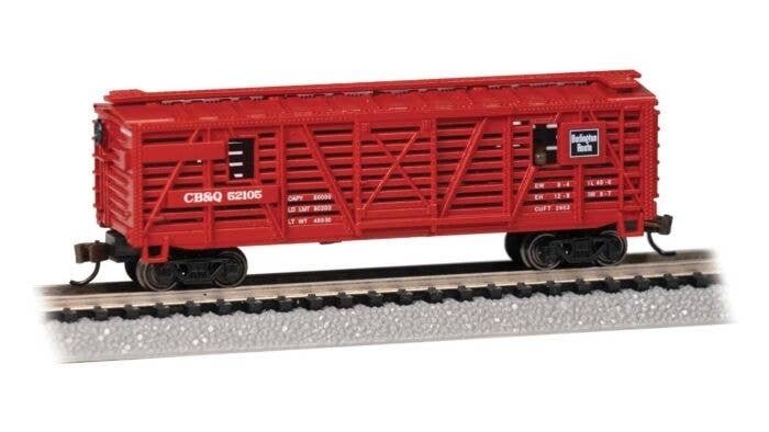 Animated Stock Car - Ready to Run -- Chicago, Burlington & Quincy 52105 (Cattle Load, red), N, Bachmann Industries 19751