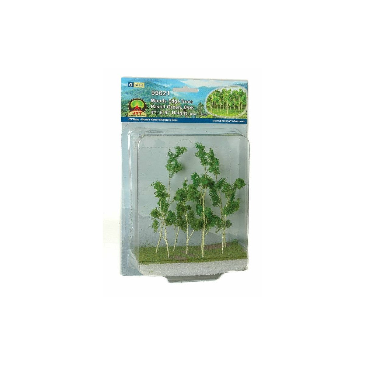 Woods Edge Trees -- Pastel Green 4 to 5-1/2′ pkg(8), ALL, JTT Miniature Tree 95621