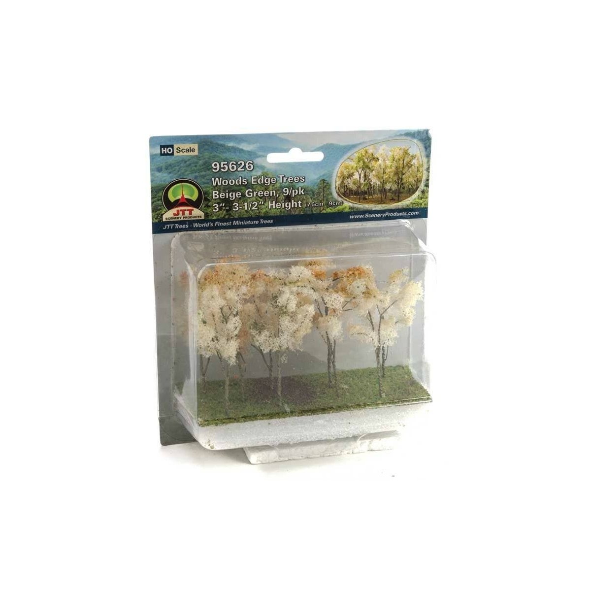 Woods Edge Trees -- Beige-Green 3 to 3-1/2′ pkg(9), ALL, JTT Miniature Tree 95626