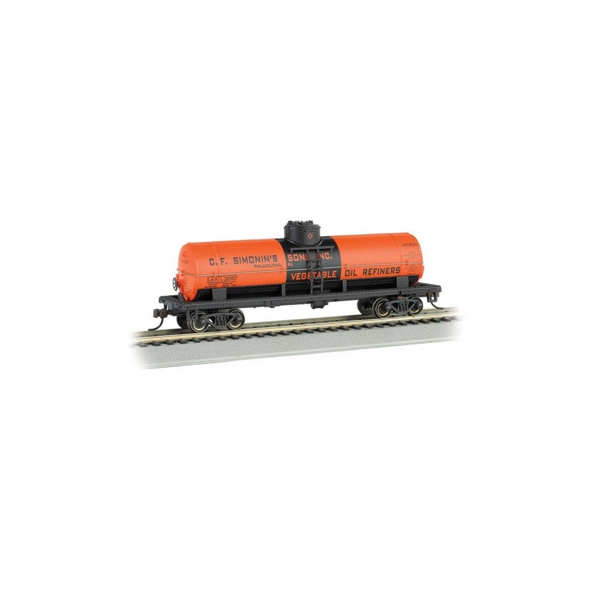 40` Single-Dome Tank Car - Ready to Run - Silver Series(R) -- C.F. Siminin`s Sons 20157 (ora, HO, Bachmann Industries 17803