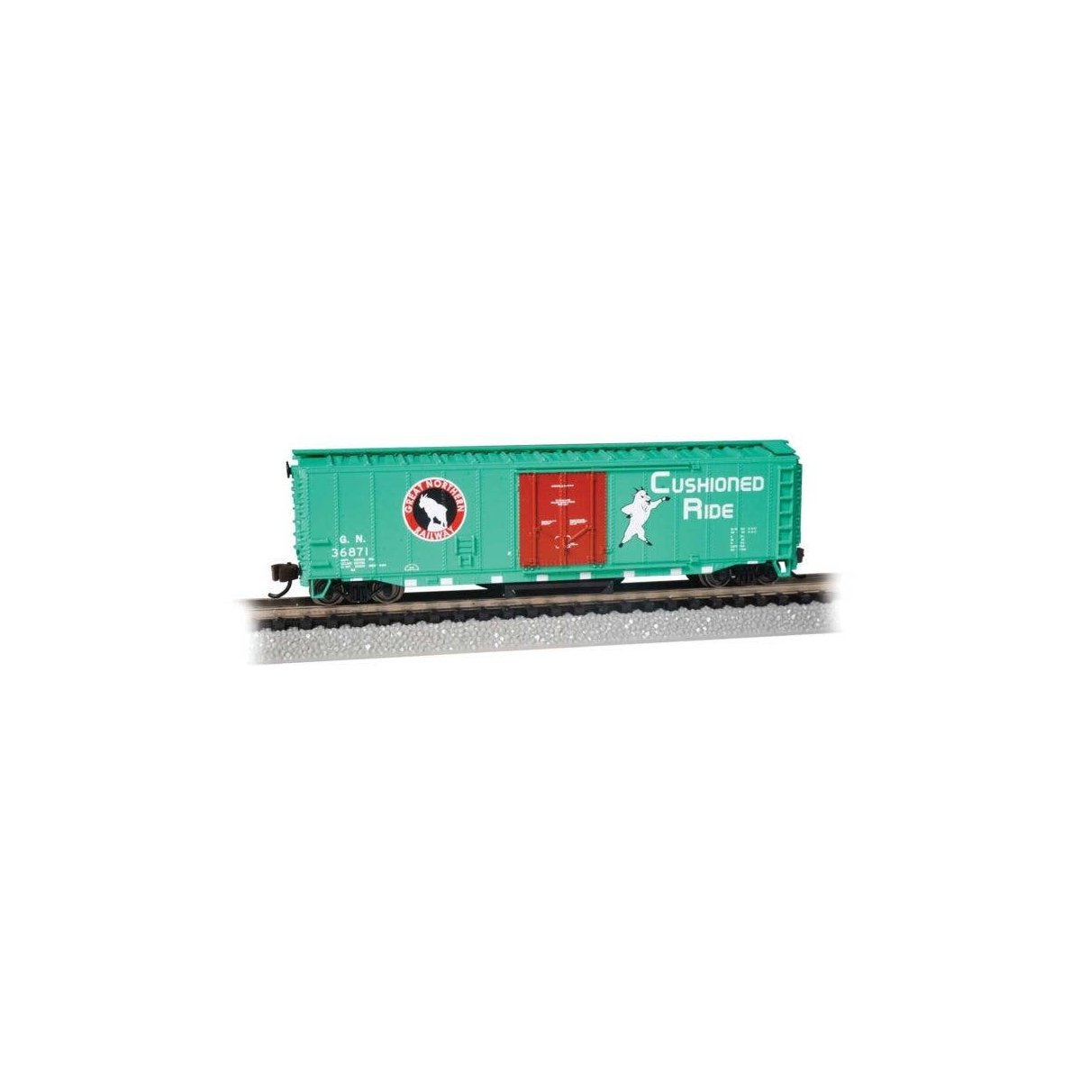 Track Cleaning 50′ Plug-Door Boxcar - Ready to Run -- Great Northern 36871 (Jade Green, red, , N, Bachmann Industries 16373