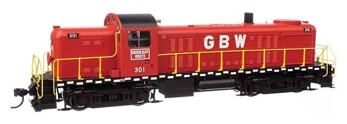 Alco RS2 - Standard DC -- Green Bay & Western 301 - Water-cooled stack (red, black, white, yell, HO, WalthersMainline 10707