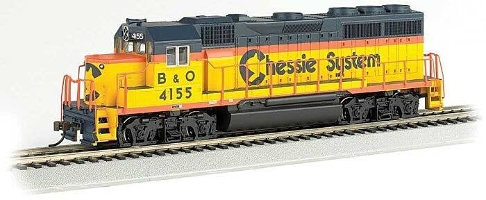 EMD GP40 - Standard DC -- Chessie System 4155 (yellow, vermillion, blue), HO, Bachmann Industries 63533