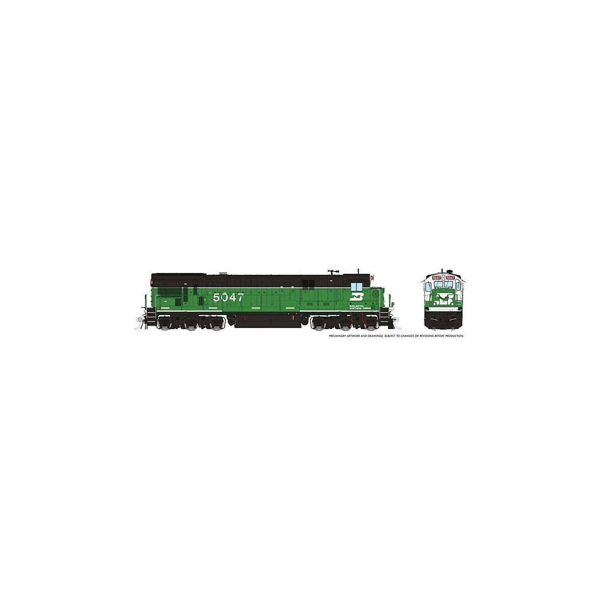 GE C36-7 - Sound and DCC -- Burlington Northern 5047 (Whiteface Scheme, Stripe Cascade Green, , HO, Rapido Trains Inc 42601