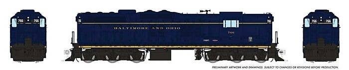 EMD SD9 High Nose - Standard DC -- Baltimore & Ohio 766 (blue, yellow Roman Lettering), HO, Rapido Trains Inc 50214