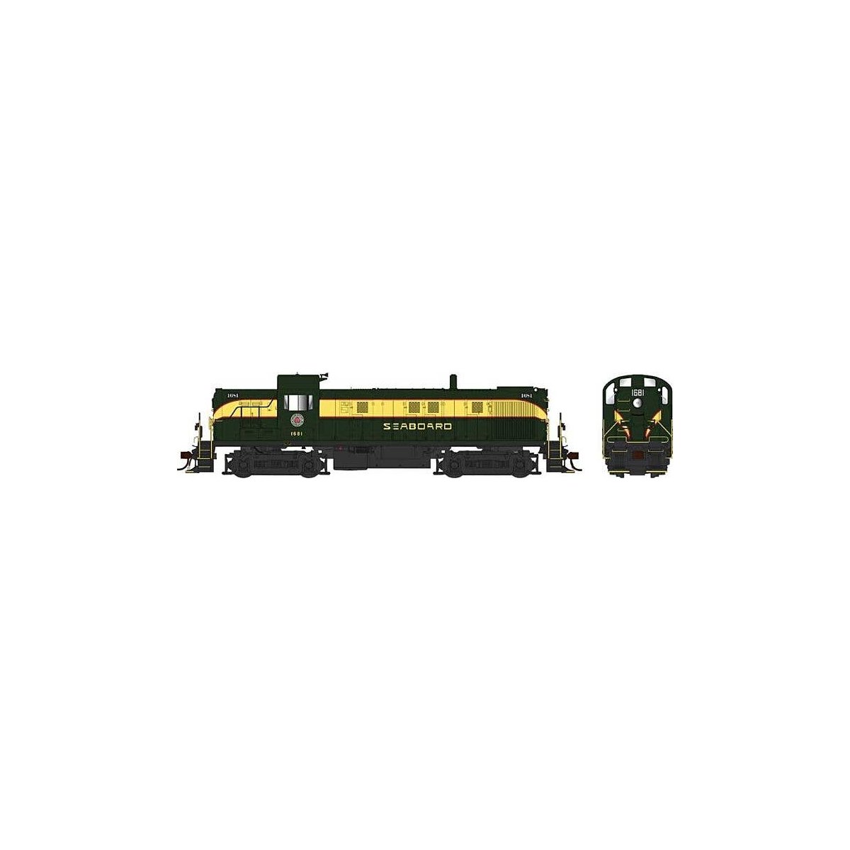 Alco RS3 Phase 2 - Standard DC -- Seaboard Air Line 1676 (green, yellow band, Heart Log, HO, Bowser Manufacturing Co. 25429