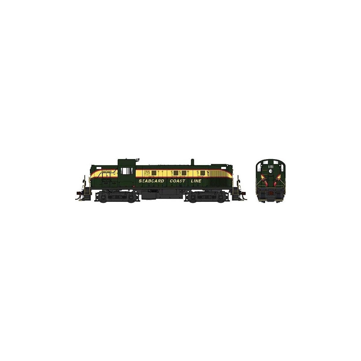 Alco RS3 Phase 2 - Standard DC -- Seaboard Coast Line 1196 (Ex-SAL, green, yellow band), HO, Bowser Manufacturing Co. 25434