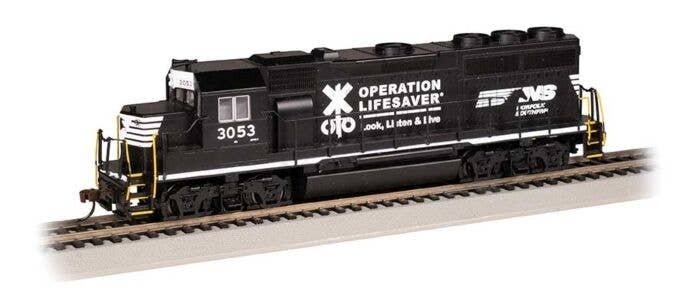 EMD GP40 - Standard DC -- Norfolk Southern 3053 (black, white, Operation Lifesaver), HO, Bachmann Industries 63535