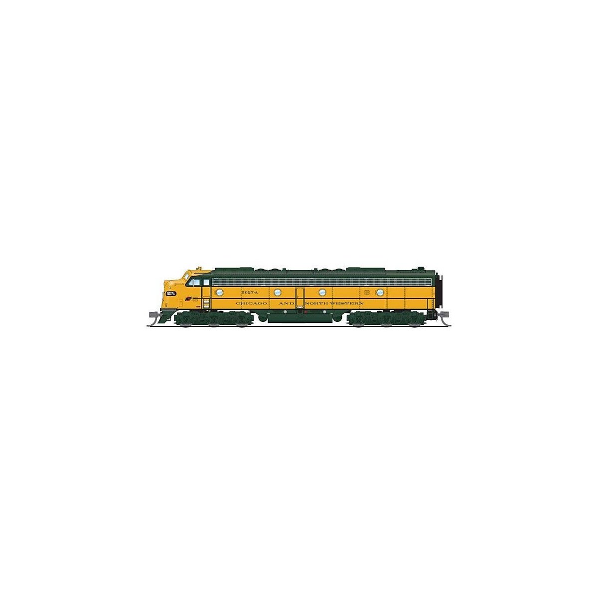 EMD E8A - Standard DC - Stealth Series -- Chicago & North Western 5027A (yellow, green), N, Broadway Limited Imports 8846