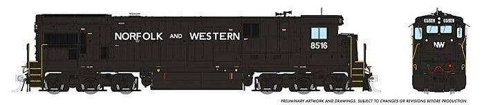 GE C36-7 - Standard DC -- Norfolk & Western 8527 (Claytor Scheme, black white, Spelled-Out Roa, HO, Rapido Trains Inc 42120