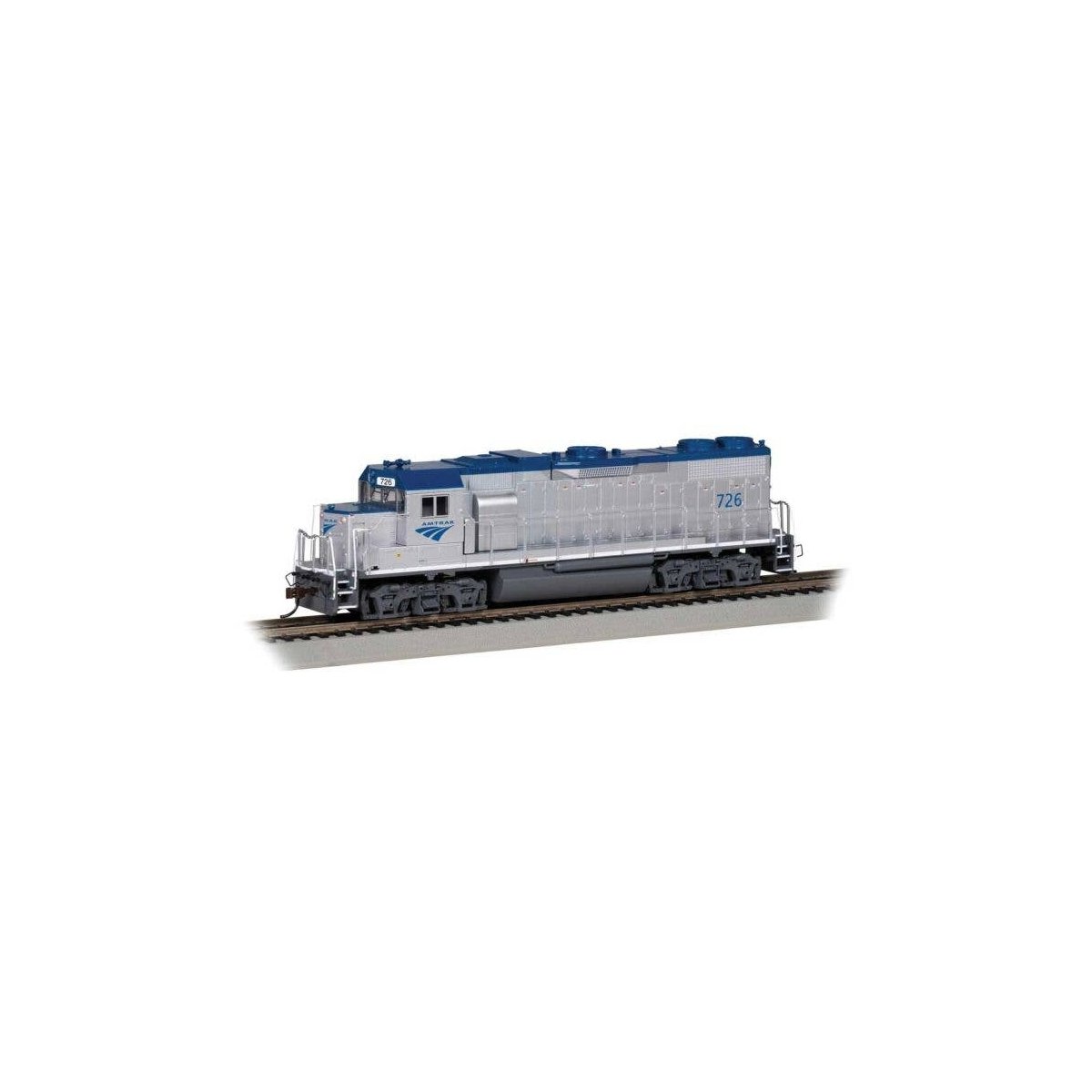 EMD GP38-2 - Standard DC -- Amtrak 726 (Phase V, silver, blue,, HO, Bachmann Industries 61723