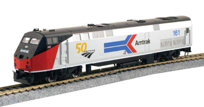 GE P42 Genesis - Standard DC -- Amtrak 161 (50th Anniversary Scheme, Phase I silver, red, black, b, HO, Kato USA Inc 376114