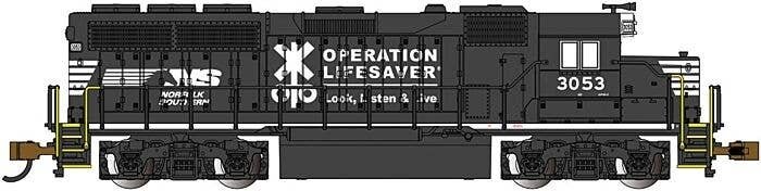EMD GP40 - Standard DC -- Norfolk Southern 3053 (black, white `Operation Lifesaver` Scheme), N, Bachmann Industries 63565