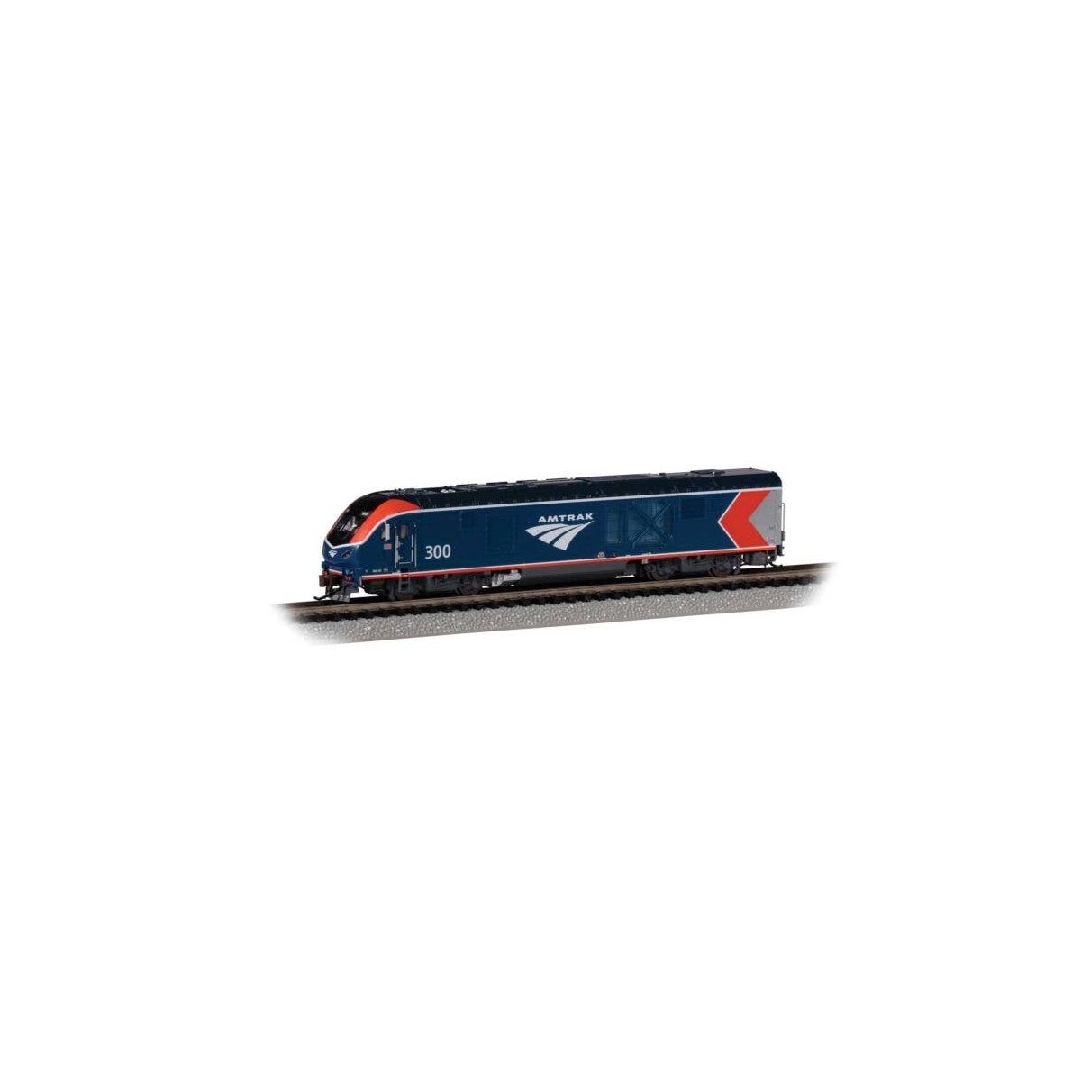 Siemens ALC-42 Charger - Econami(TM) Sound and DCC -- Amtrak 300 (Phase VI blue, red, silver,, N, Bachmann Industries 68352