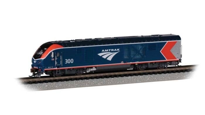 Siemens ALC-42 Charger - Econami(TM) Sound and DCC -- Amtrak 300 (Phase VI blue, red, silver,, N, Bachmann Industries 68352