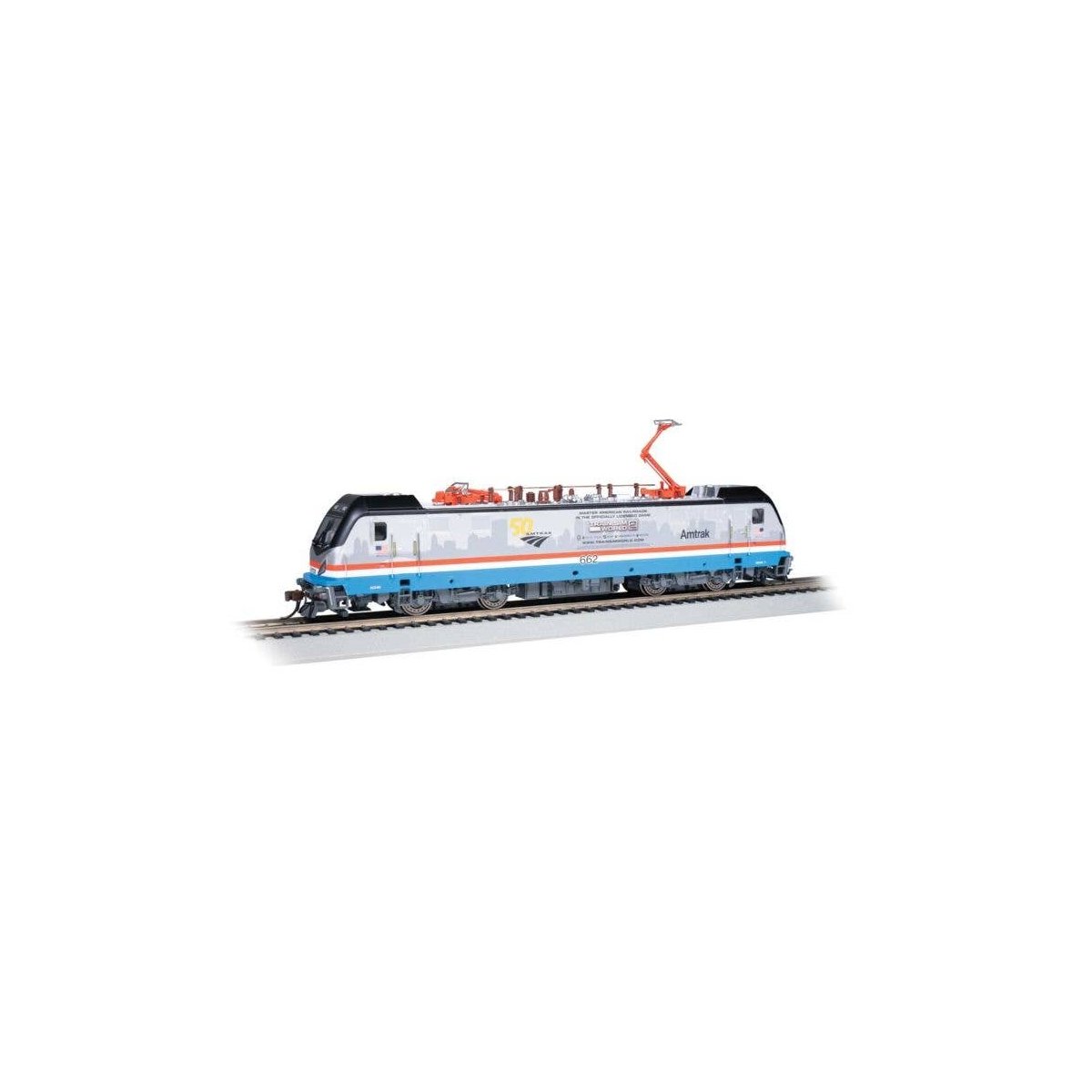 Siemens ACS-64 Electric - DCC and WOWSound(R) -- Amtrak 662 (Phase III, silver, blue, white,, HO, Bachmann Industries 67409