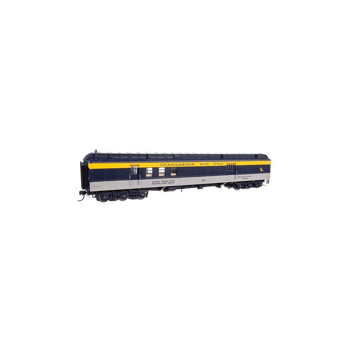 70′ Heavyweight RPO-Baggage Car w/Clerestory Roof - Ready to Run -- Chesapeake & Ohio 83, HO, WalthersProto 17414