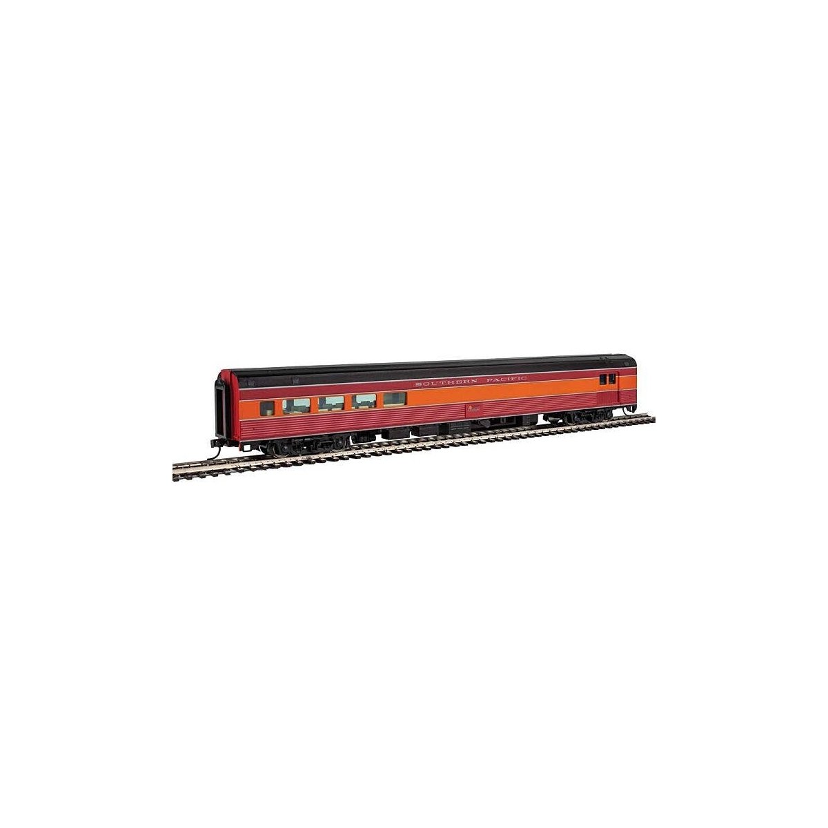 85′ Budd Baggage-Lounge - Ready to Run -- Southern Pacific(TM) (Daylight, red, orange, black), HO, WalthersMainline 30064