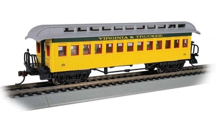 Old Time Wood Coach with Round-End Clerestory Roof - Ready to Run -- Virginia & Truckee (yel, HO, Bachmann Industries 15107