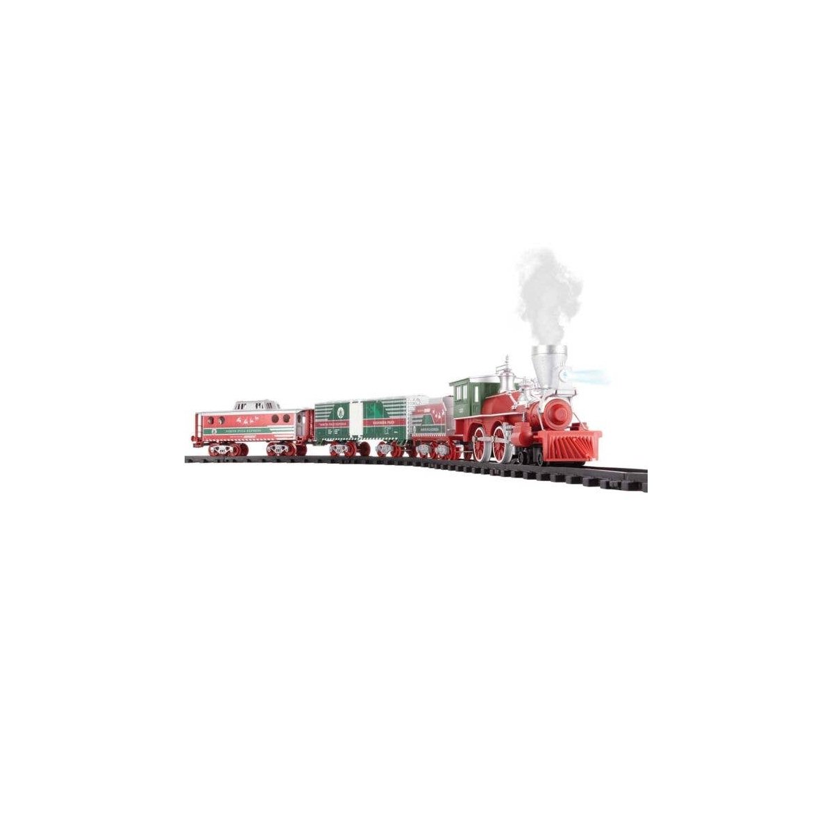 North Pole Express Battery-Operated Train Set -- Steam Locomotive, 2 Cars Plastic Track (Double Oval), Re, O, Lionel 712127