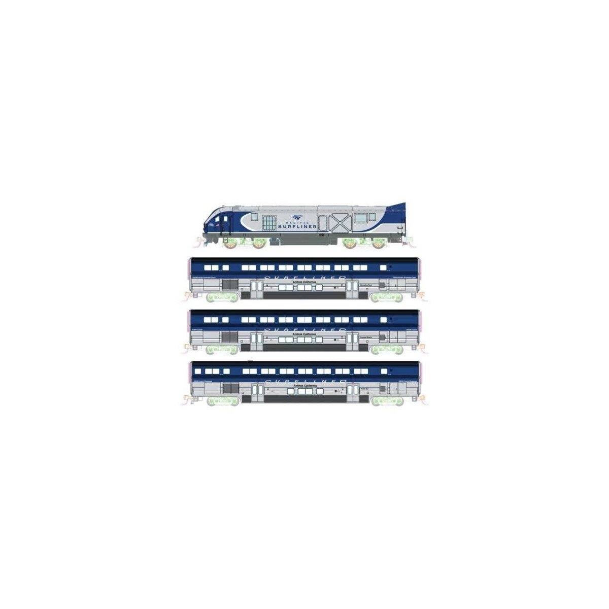 Pacific Surfliner Base Train-Only Set - Standard DC -- Amtrak SC-44 Charger, 2 Coaches, Cab Car (b, N, Kato USA Inc 1069001
