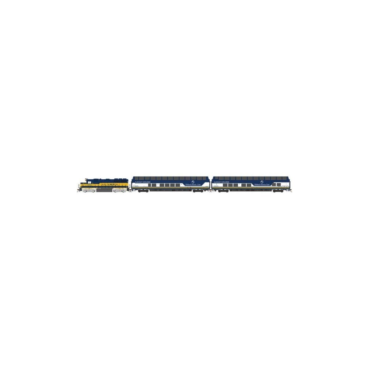 McKinley Explorer Passenger Train Set - Standard DC -- Alaska GP40, 2 Ultra Dome Cars, 63 x 45, HO, Bachmann Industries 783