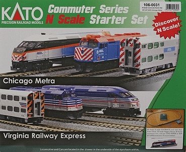 MP36PH Commuter Train Starter Set -- Metra MP36PH (blue, black, orange, gray roof) 3 Cars, Track, , N, Kato USA Inc 1060031