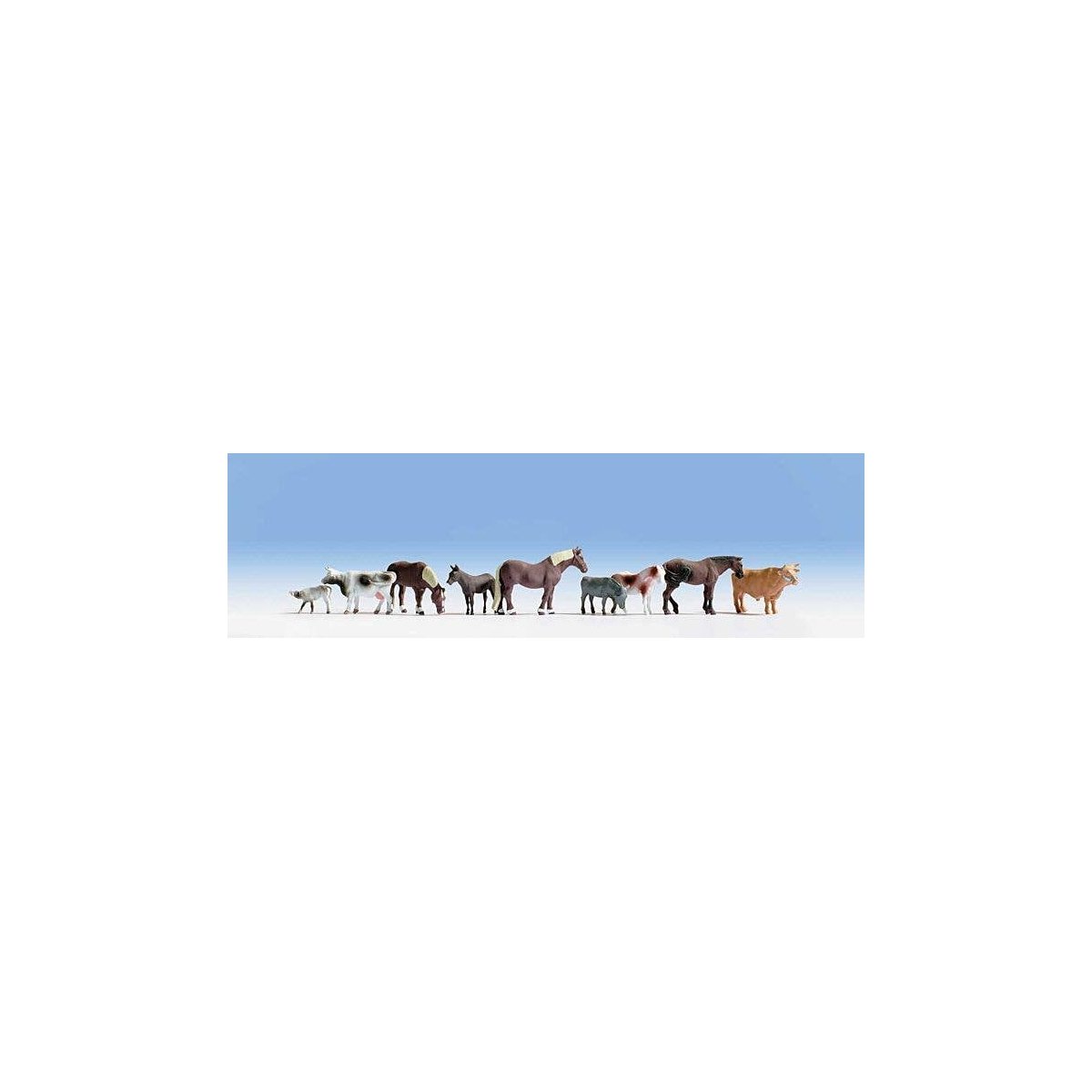 Large Farm Animals -- 9 Assorted Horses and Cattle, HO, Walthers SceneMaster 6073