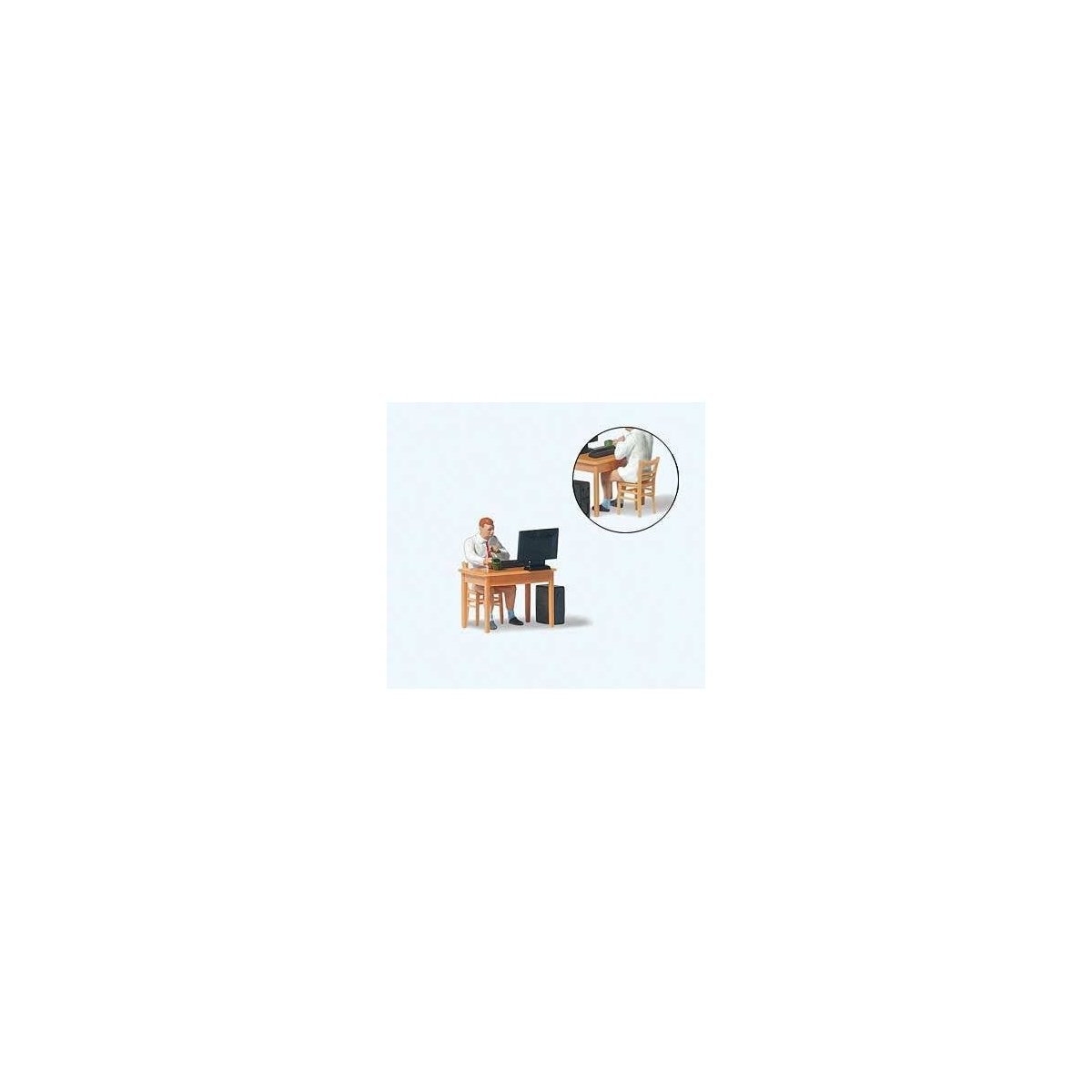 Home Office Individual Figure -- With Chair, Desk and Computer, HO, Preiser Kg 28250