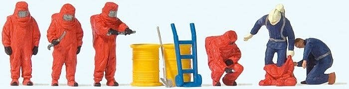 Working People -- Firemen in Red Hazmat Suits pkg(6), HO, Preiser Kg 10730