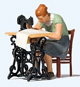 Woman at Sewing Machine -- Figure, Chair & Sewing Machine, HO, Preiser Kg 28183