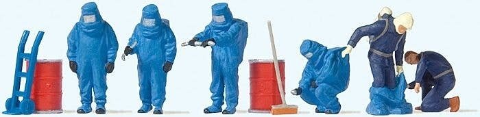 Firemen in Blue Hazmat Suits -- pkg(6), HO, Preiser Kg 10729