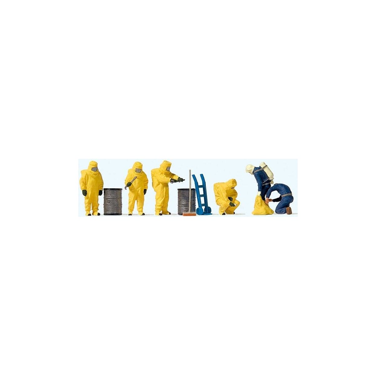 Firemen pkg(6) -- Wearing Yellow Hazmat Suits, HO, Preiser Kg 10733
