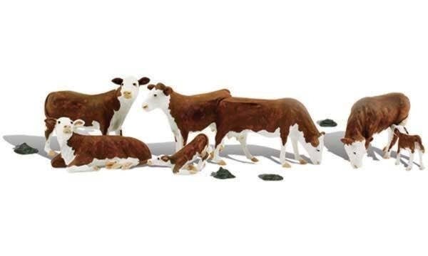 Scenic Accents(R) -- Hereford Cows pkg(7), HO, Woodland Scenics 1843