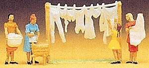 People Working -- Women Hanging Laundry pkg(4), HO, Preiser Kg 14050